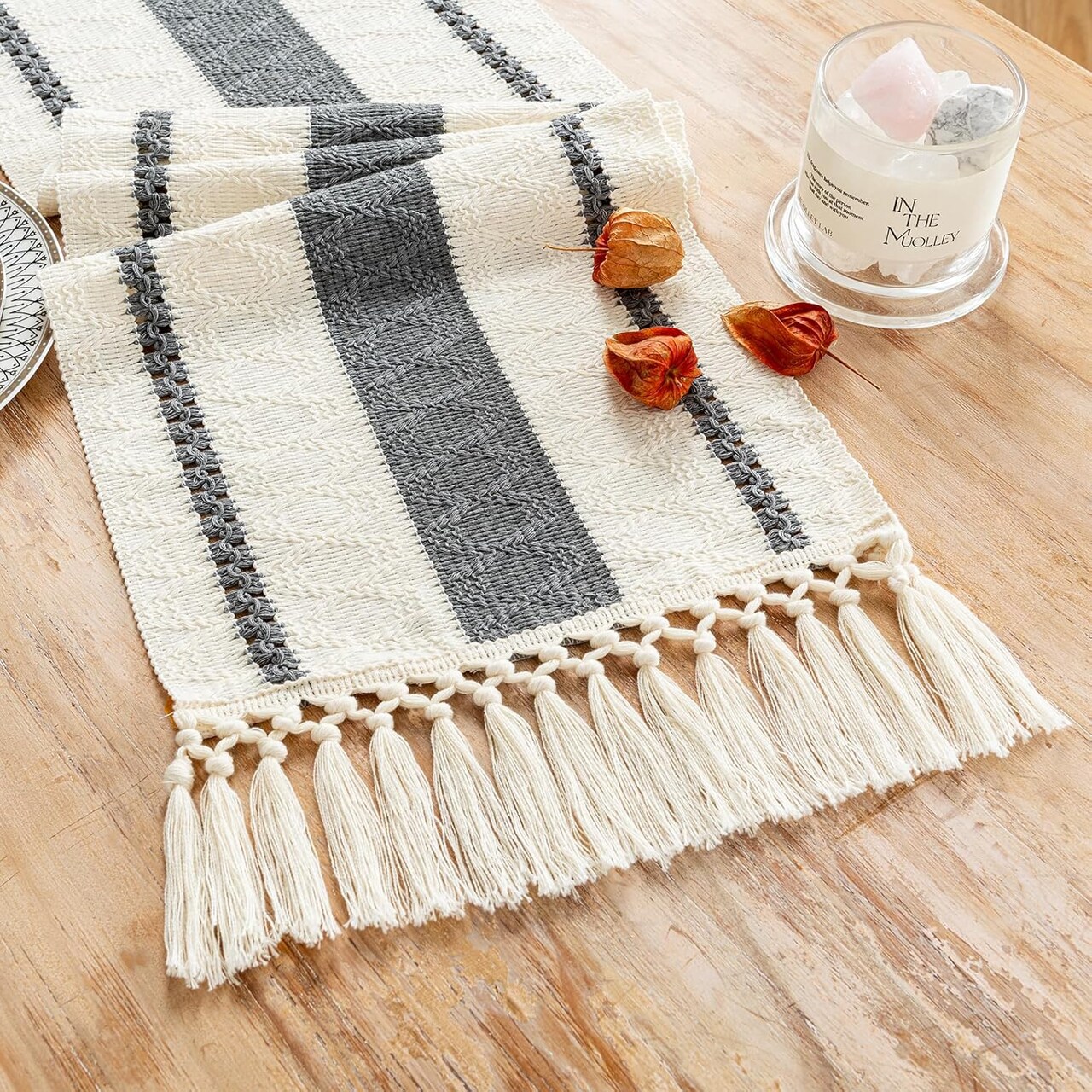 Grey Table Runner 12" x 72" Inches Long Boho Macrame Table Runner